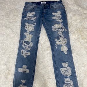 Low rise distressed jeans